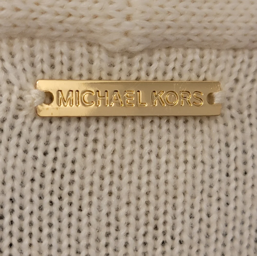 Michael Kors Cream and Army Green Open Front Cardigan - Picture 4 of 6